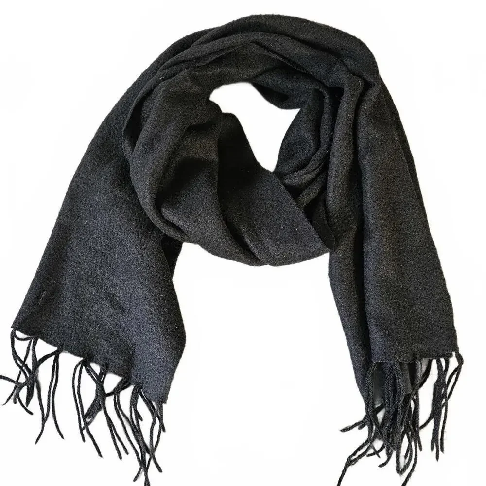 Black Soft Knit Scarf with Fringe